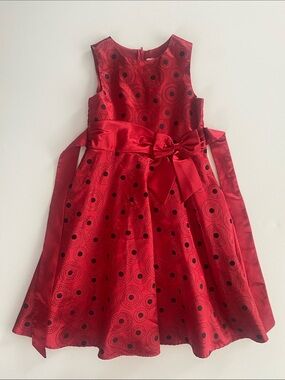Rare Editions Red Satin Circle-Print Party Dress with Bow